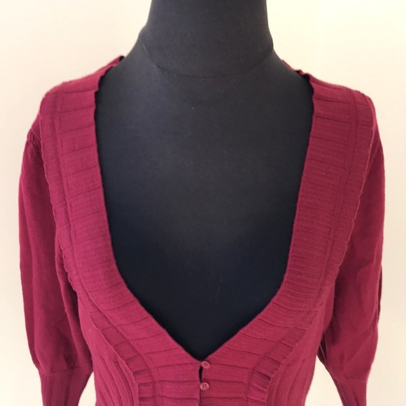 SUSANA MONACO Maroon Ruffled Wool Size L Cardigan - Picture 2 of 5